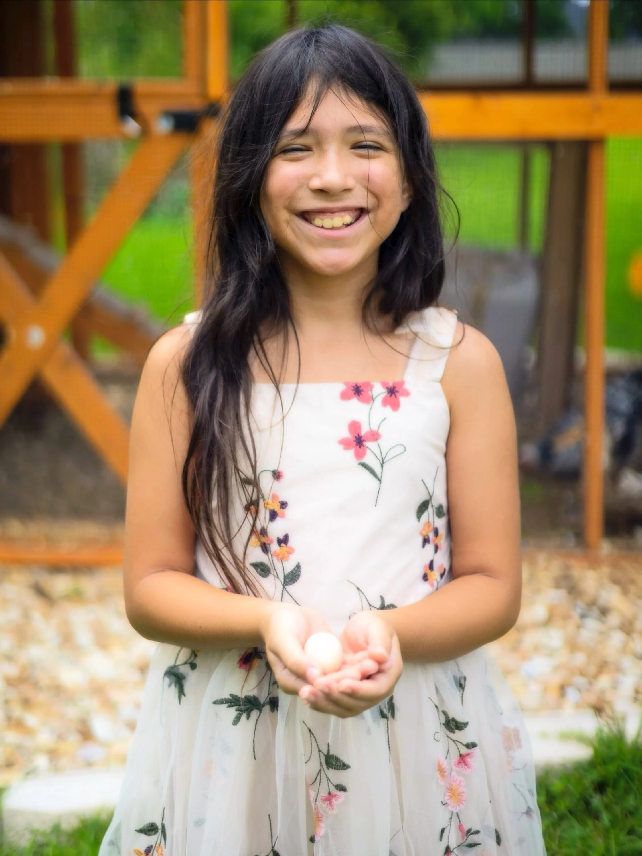 🥚 The very first egg at Ford Gonzalez Farms.

Tiny, a little unexpected, and very, very exciting. 🤎

And somehow, it was my niece&mdash;visiting us for summer vacation&mdash;who happened to find it first. 🐔☀️

We still have no idea who laid it&hel