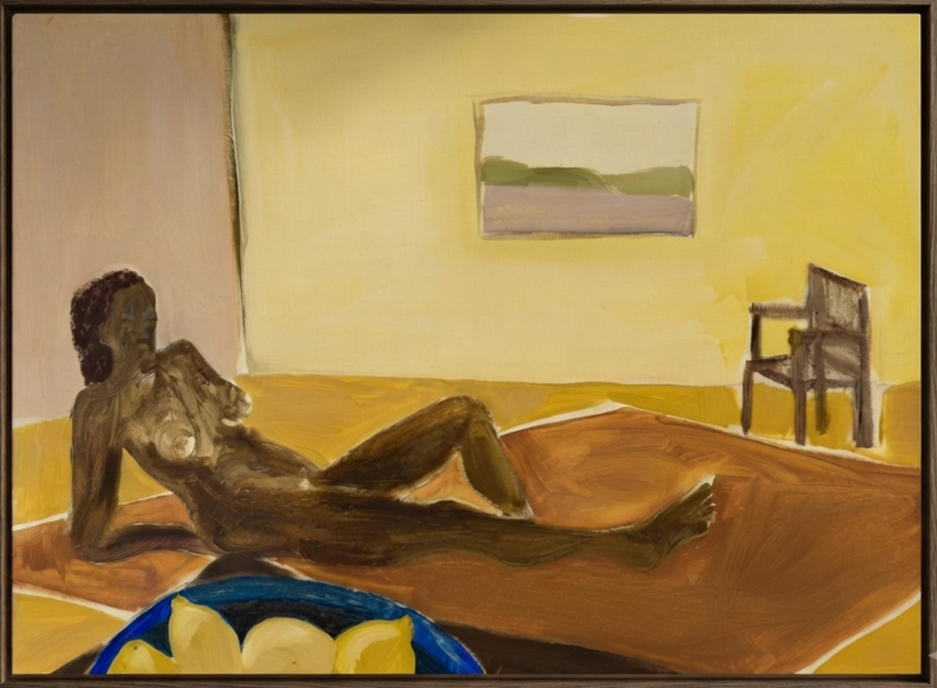 woman with darker skin lounging by a bowl of lemons by anouk aumont