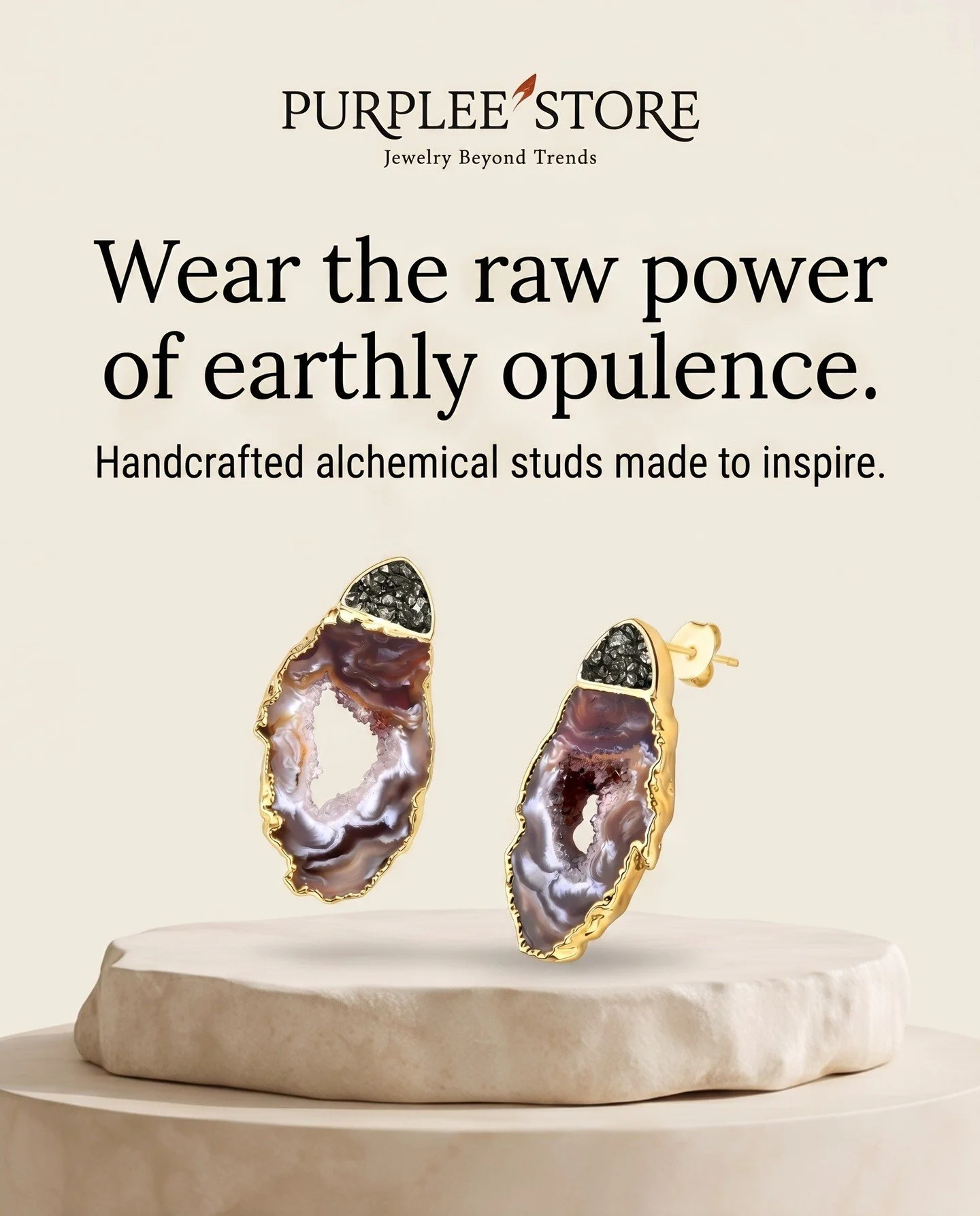 Discover the 10-micron gold durability and raw, artisanal beauty of Pyrite and Agate
.
.
https://purpleestore.com/products/alchemical-pyrite-natural-geode-24k-gold-studs-raw-luxury

#purpleestore