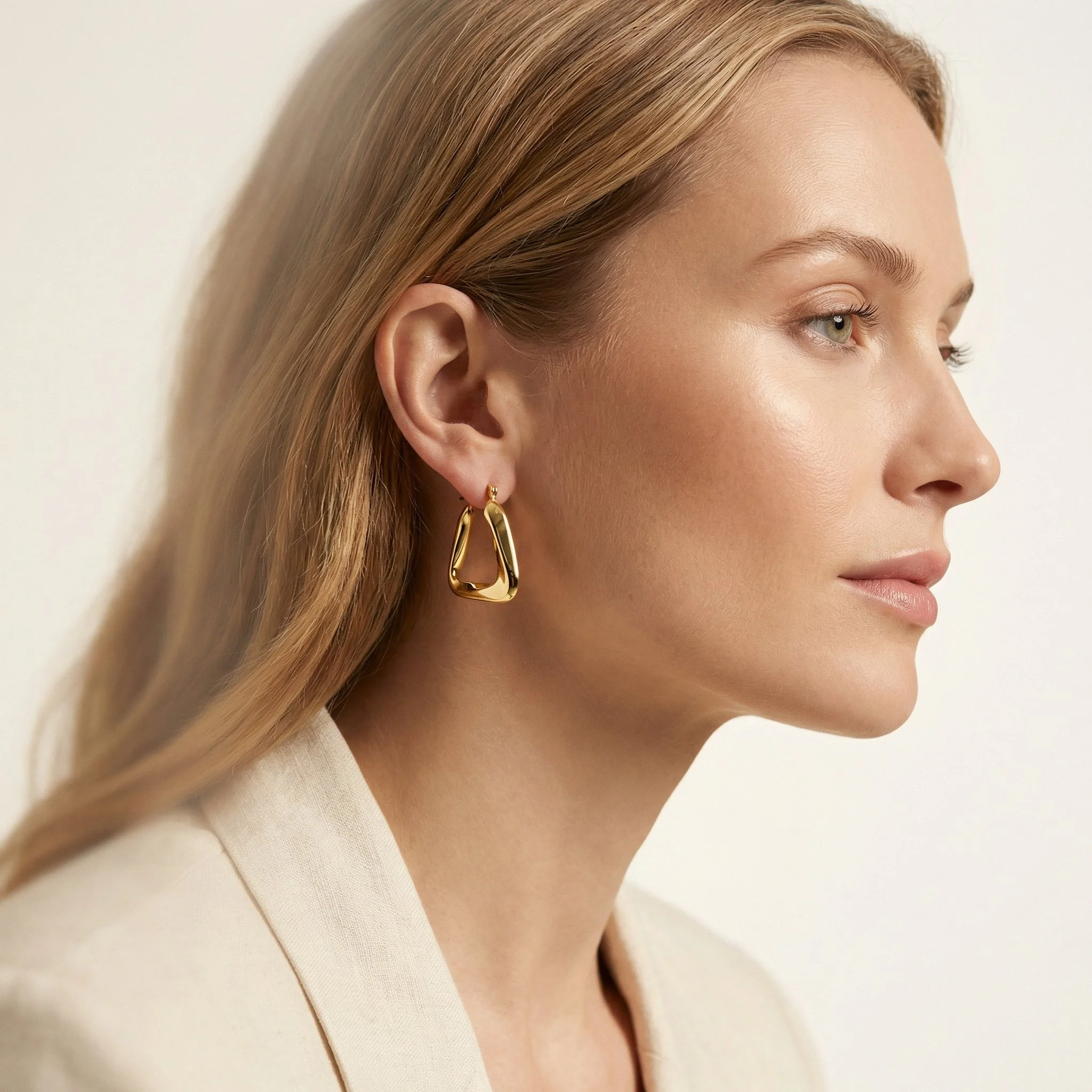 Sterling silver irregular hoop earring (Gold plated) Purplee Store4.jpg