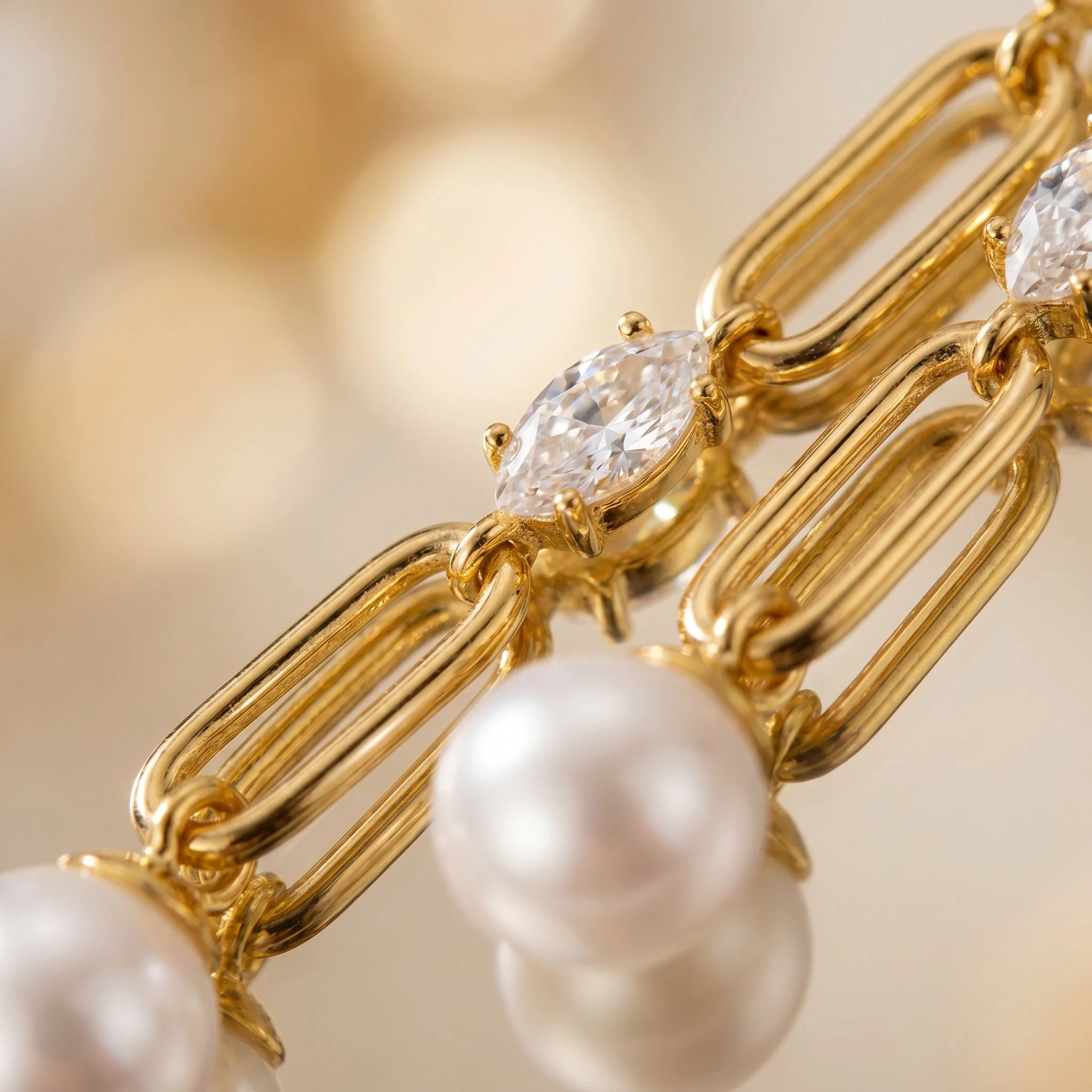 Sterling silver link chain with cubic zirconia and pearl earring-Purplee Store5.jpg