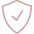 A shield symbol with a check mark inside it, outlined in pink.