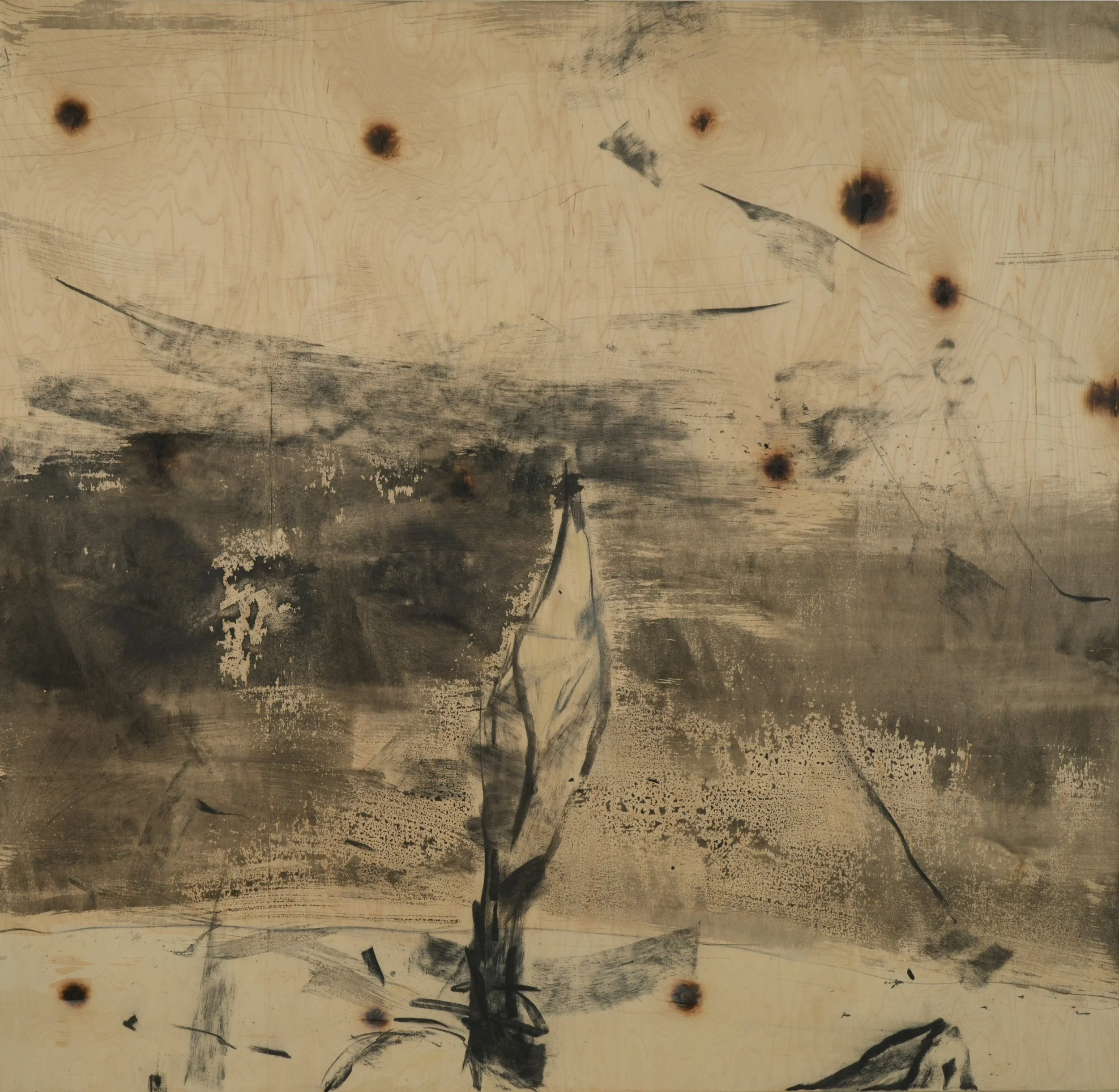 Detail: Dwelling in Fuchun Mountains (Rebuild)《富春山居圖再造》(2025) | Charcoal and ink on plywood | H 358cm x 734.5cm in 18 panels 