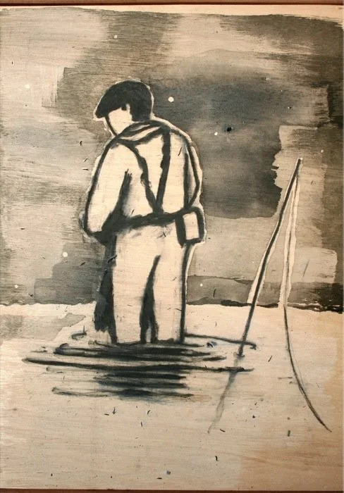 Fishman no.13, 2010,
Charcoal and acrylics on plywood,
H62x43.5cm