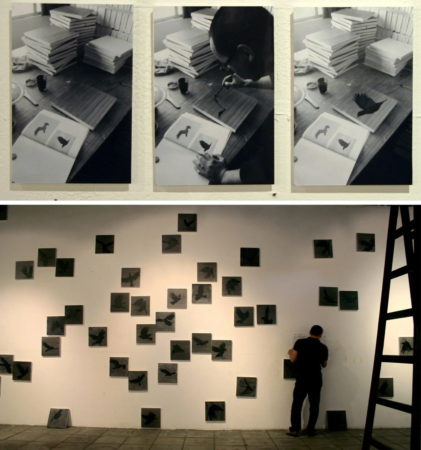 Where is the white crow 那裡烏鴉不是黑 | Acylics and ink on canvas | 30x30cm each, 365pcs | 2009-2010
