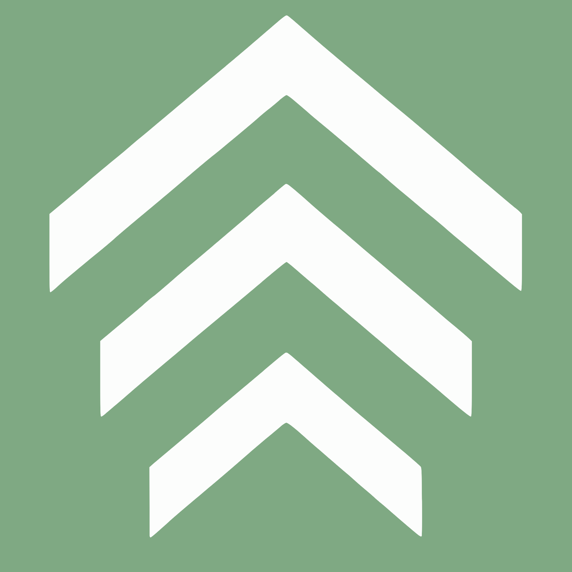 Minimalist poster with a white upward arrow in the center against a muted green background.