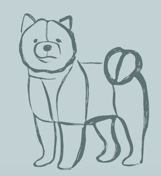 Drawing of a dog with a wagging tail and large ears.