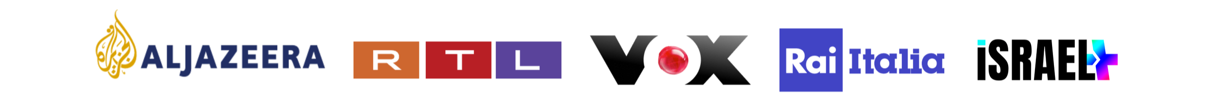 logos Al Jazeera, RTL, VUX, Rai Italia, and Israel+