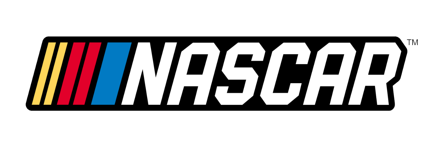 NASCAR logo with colorful stripes on a black background.