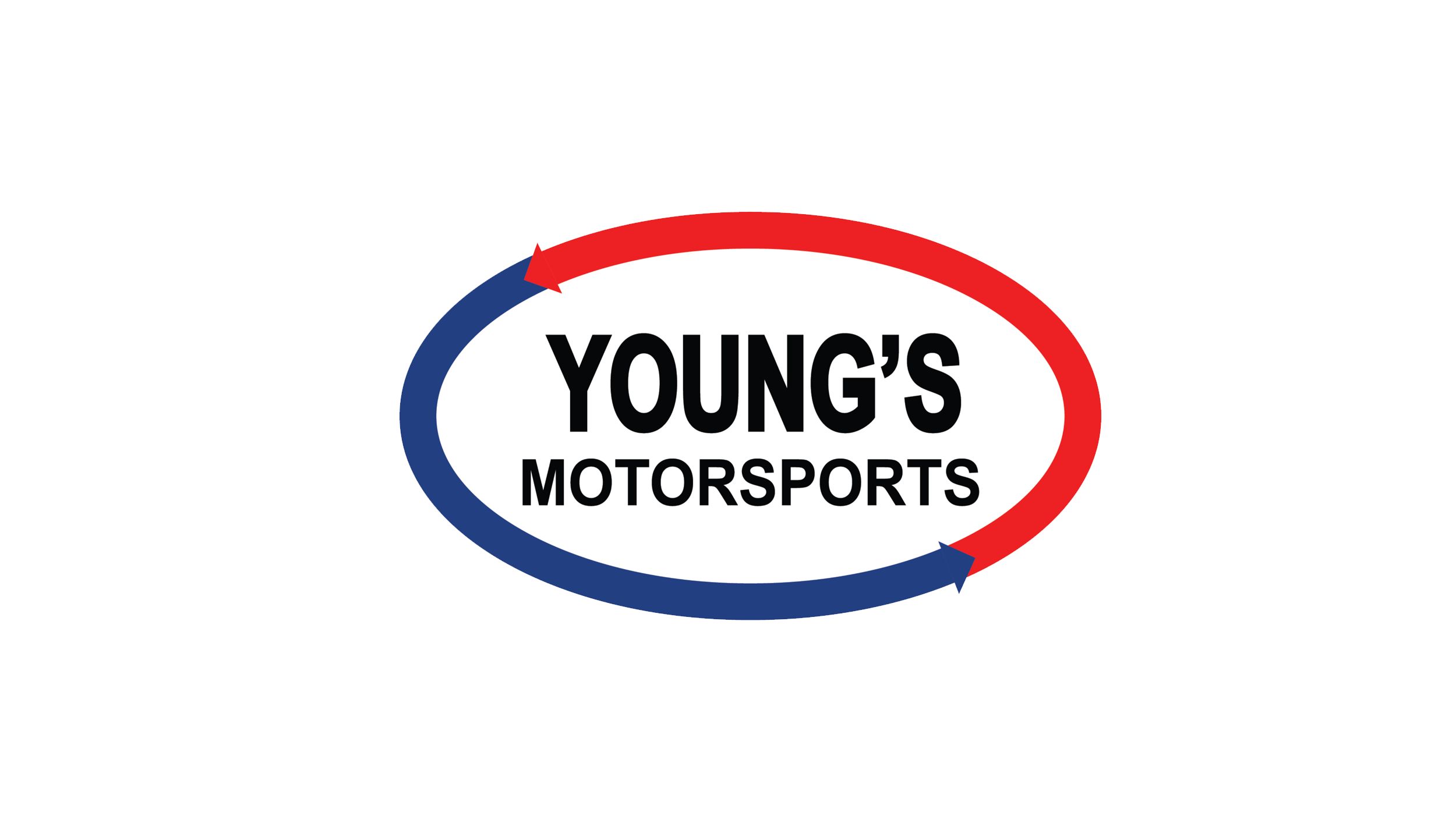 Logo for Young's Motorsports with red, white, and blue colors in an oval shape.