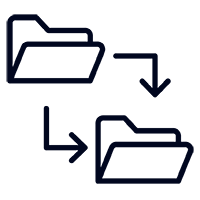 Icon of moving or transferring folders, with two folder icons and arrows indicating transfer.
