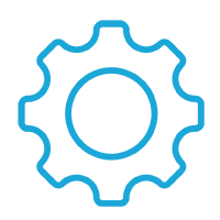 Blue outline of a gear or cogwheel.