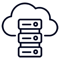 Icon of cloud computing with a cloud outline and three server stacks inside.