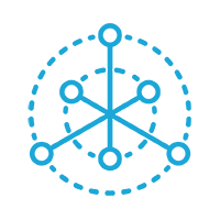 A diagram of a molecule with connected circles and lines within a dashed circle.