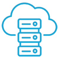 Icon of cloud computing with three server racks inside a cloud outline.