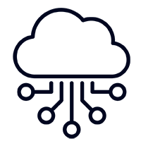 Icon of a cloud with circuitry lines underneath, representing cloud computing or technology