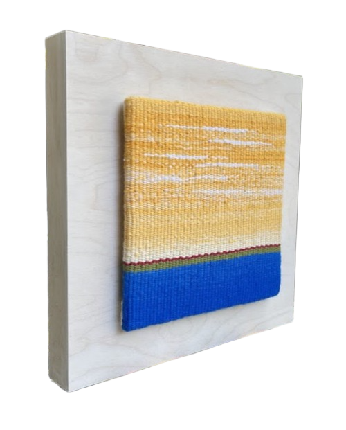 "Time Stands Still", Handwoven (Wool), mounted on a 12" x 12" x1-5/8" waxed wood cradle, $350
