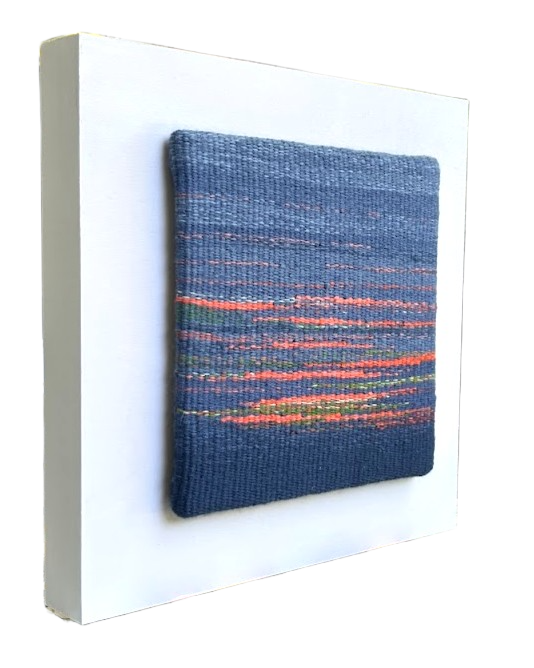 "The Day Folding in on Itself", Handwoven (Wool), mounted on a 12" x 12" x 1-5/8" painted wood cradle, $350
