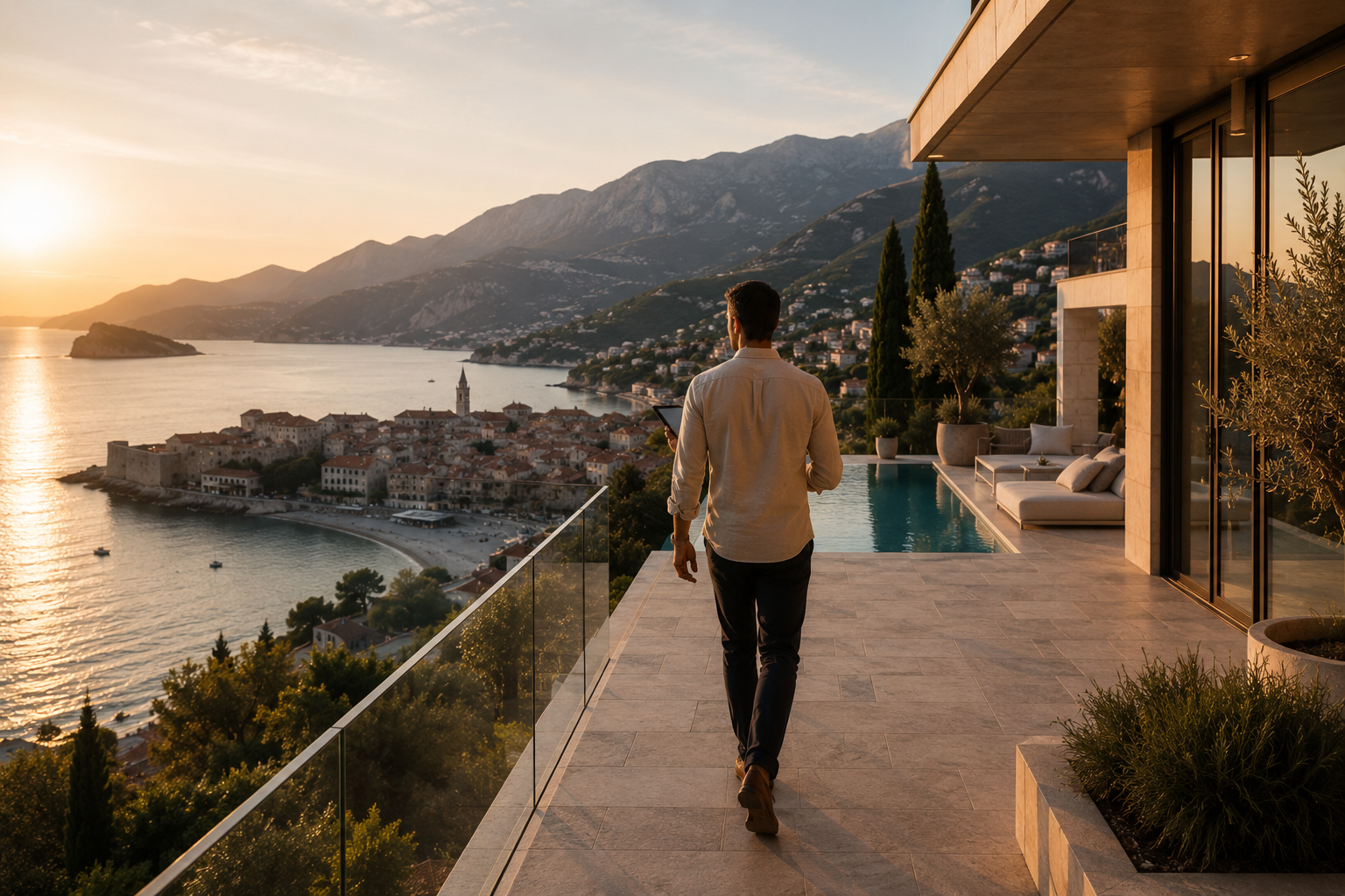 Villa overlooking the Bay of Kotor in Montenegro with panoramic sea views.