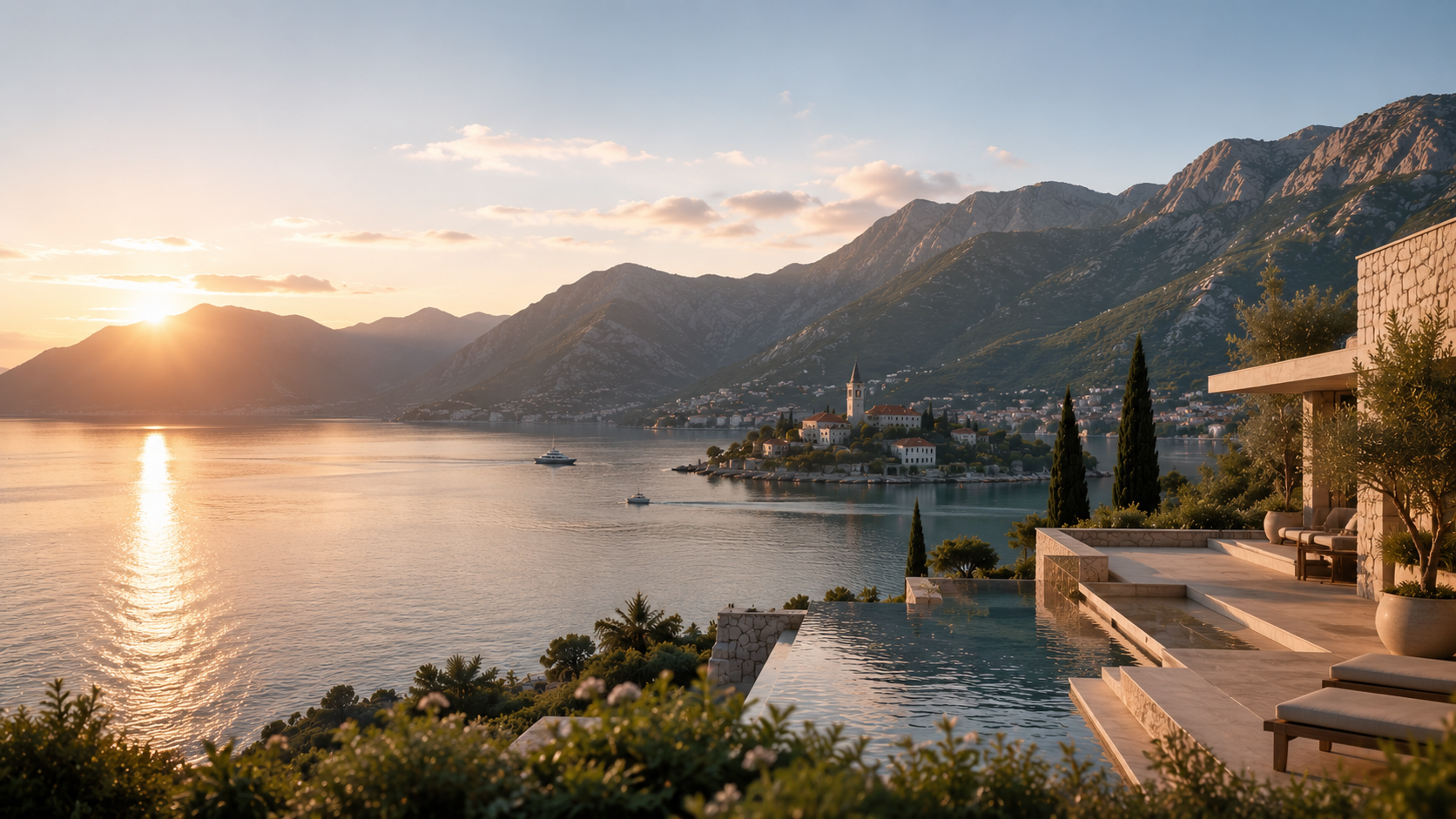 Luxury waterfront property overlooking the Bay of Kotor in Montenegro.