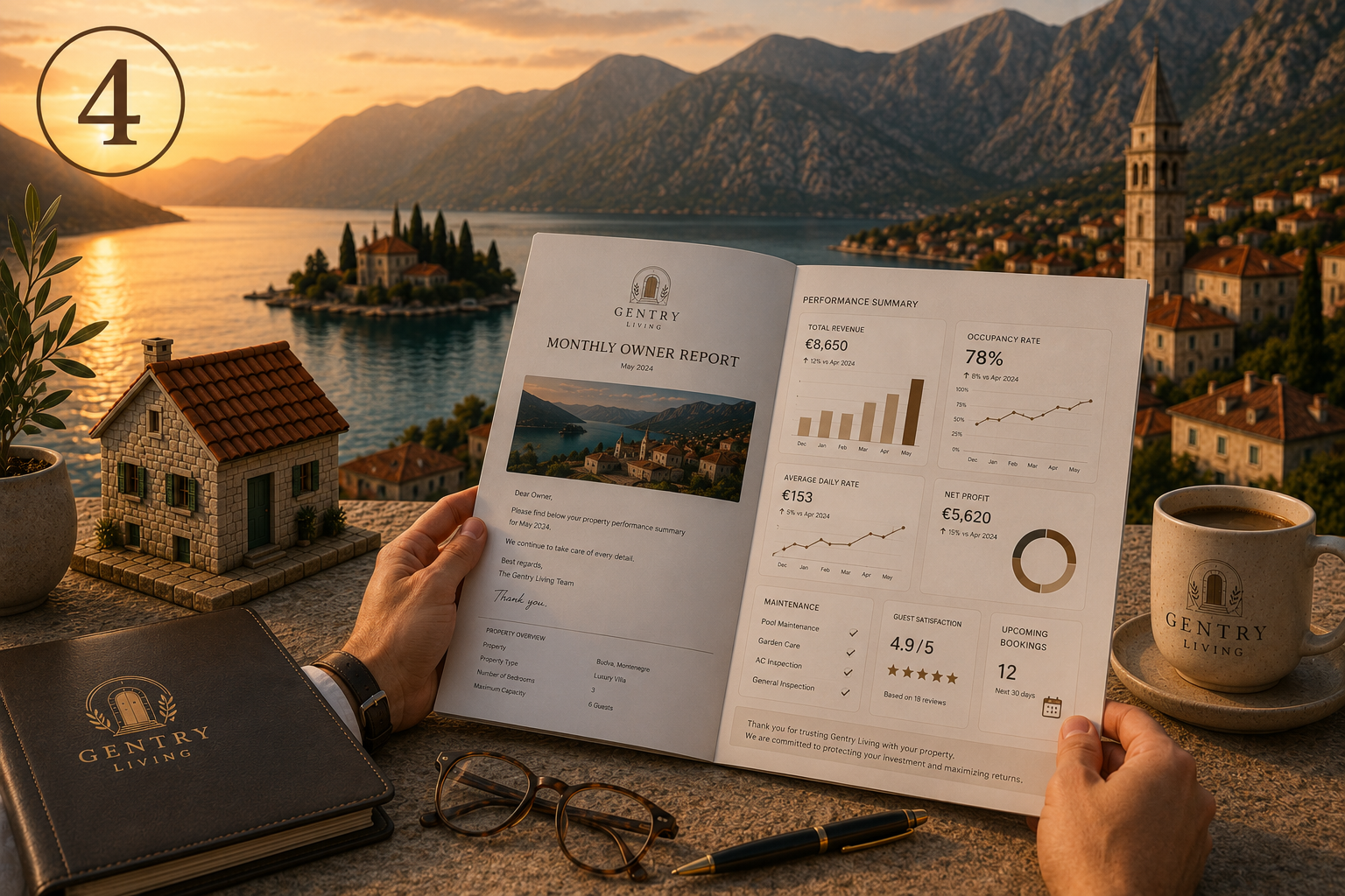 Transparent property management reporting and performance updates for owners in Montenegro.