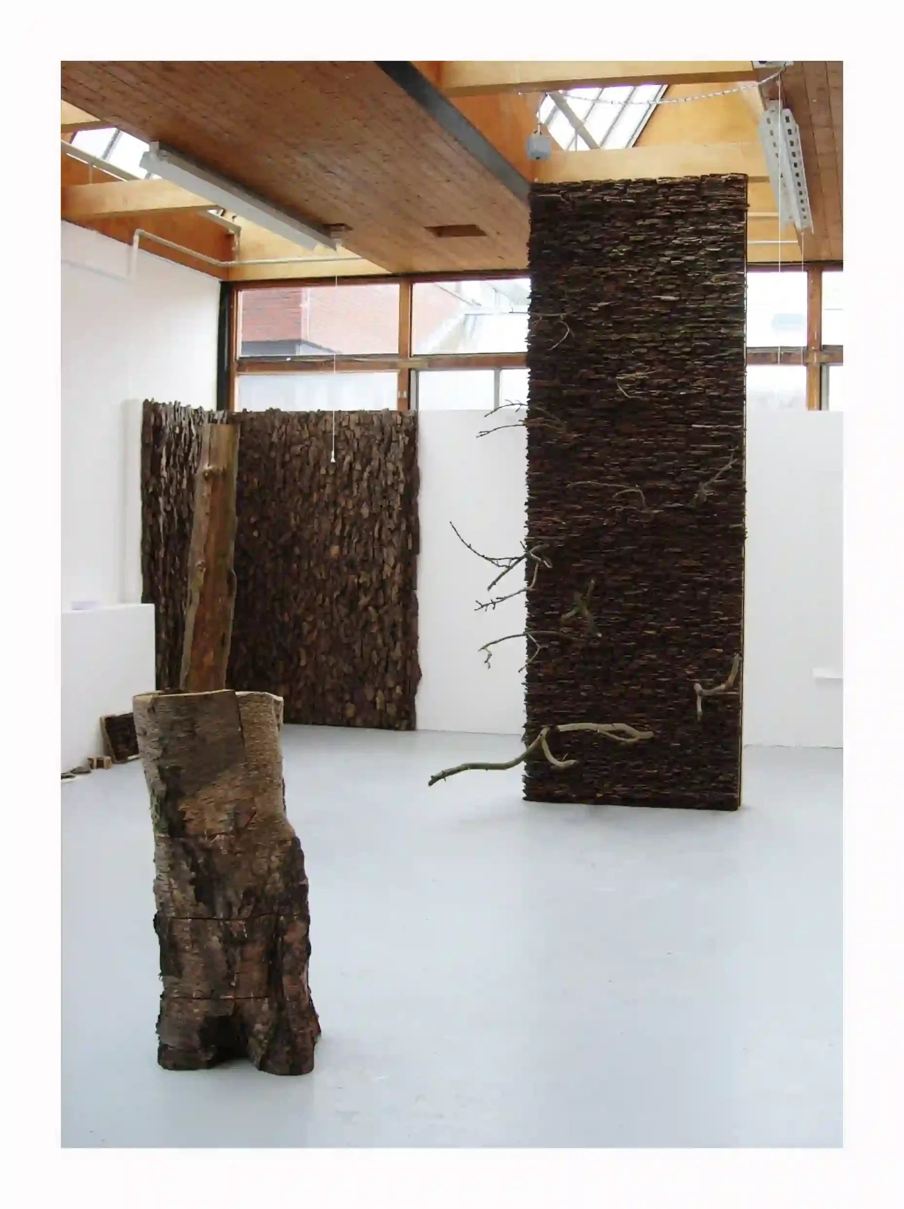 3rd year installations and sculptures....
Expanding from the previous year’s installations; a new bark wall was constructed but in a completely different setting; this time I had to respect and take into consideration where the 2nd wall was being cre