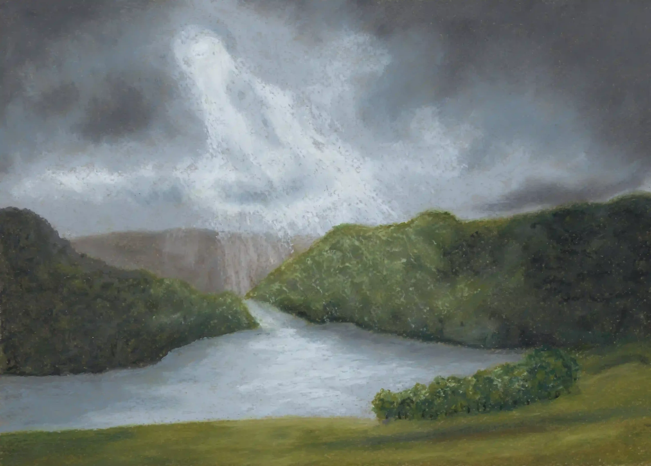 MOODY NIGHT...
Oil Pastels on A4 pastel paper
Inspired by my own photo from Wales trip
It had been a night of heavy rain with the occasional brief breaks in the clouds. One occasion as I watched the moon light beam through, almost like trying to reac