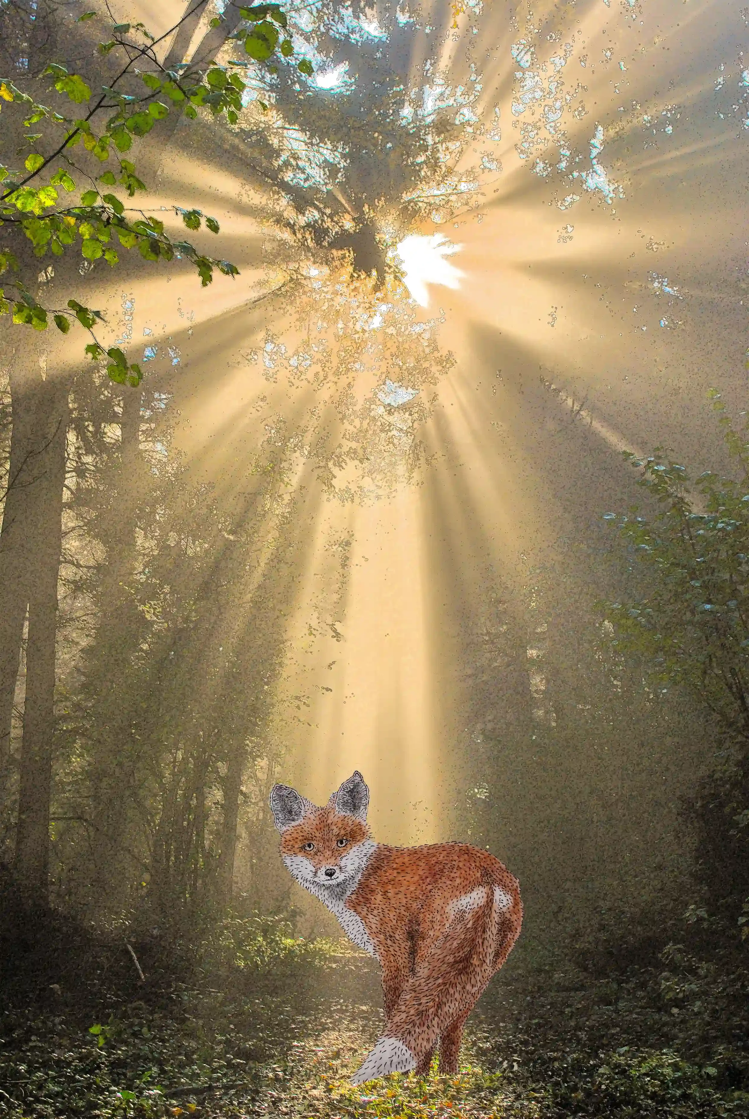 Follow the Light...
Following towards light at the end of the path; This reminds me and makes me think when we look back before following our next found path.... our next stage of a journey - an adventure in life.
Merging my art pictures of the fox (