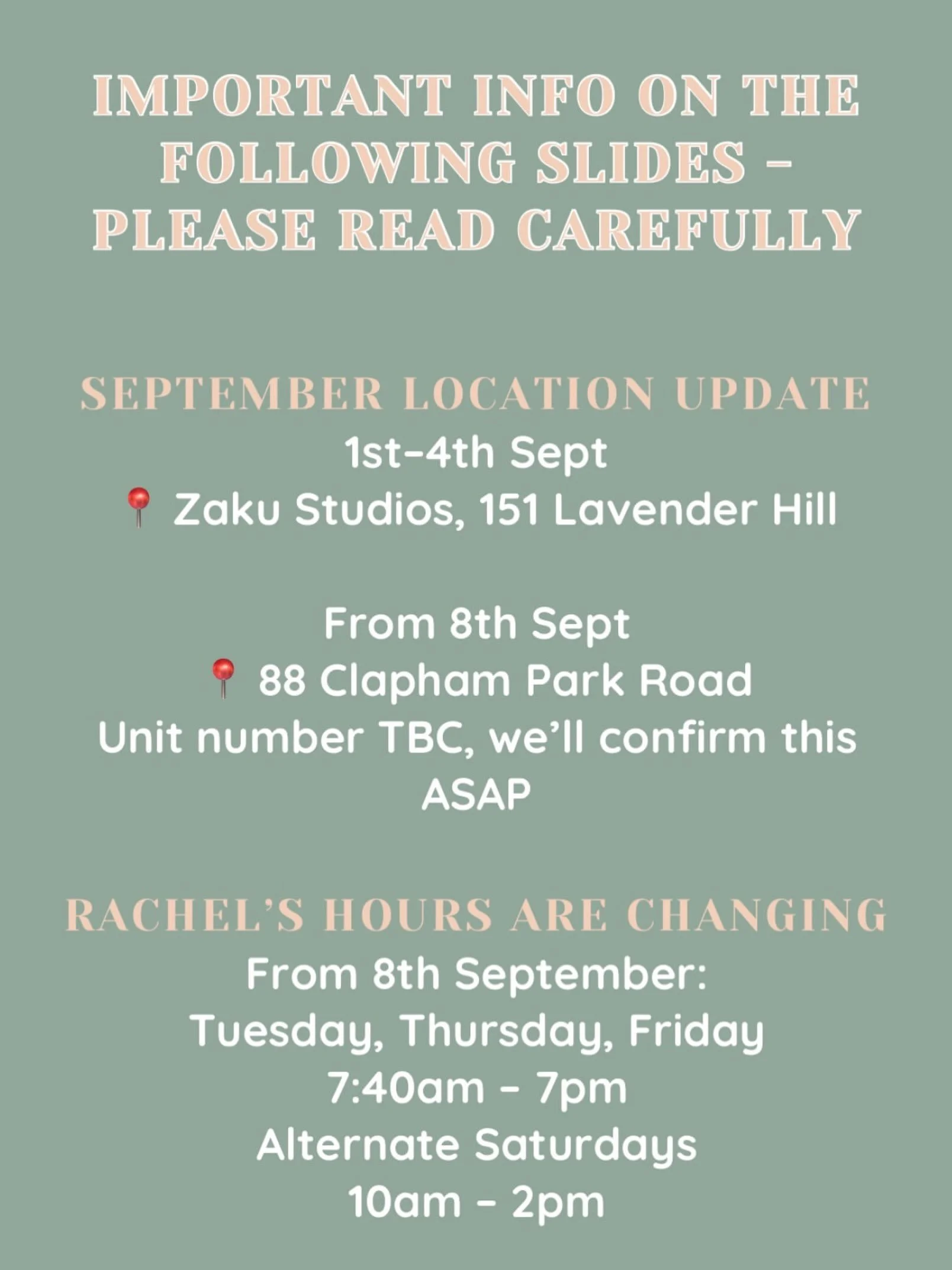 Please read carefully and if you&rsquo;re still unsure email or dm us the day before your appointment to double check!
