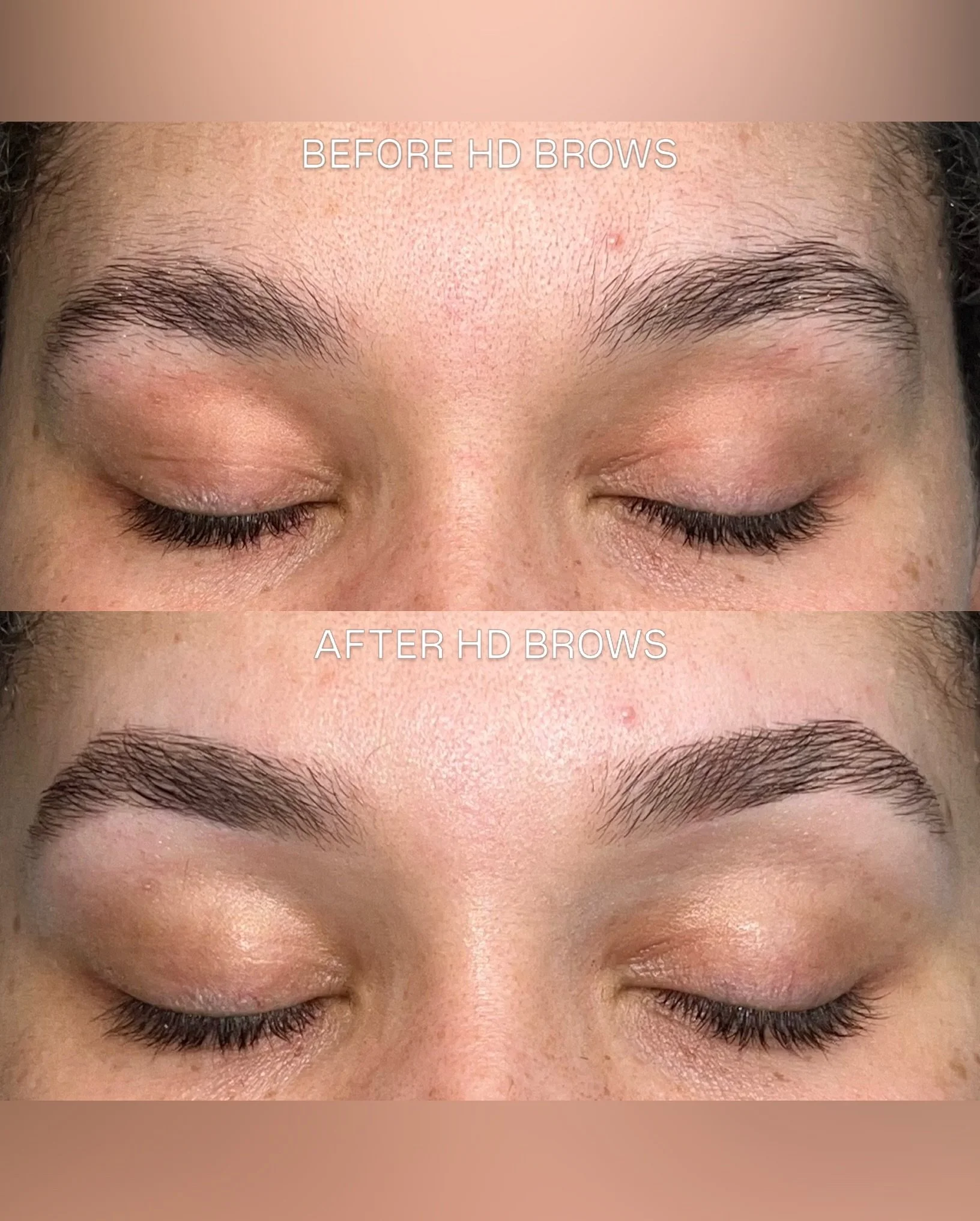 Notice how originally my client&rsquo;s right brow (left as we look) appears a little shorter in the body and more rounded at the arch..
By using our tint to pick up all of the hair pre shaping, we&rsquo;ve been able to lengthen the body of the brow 