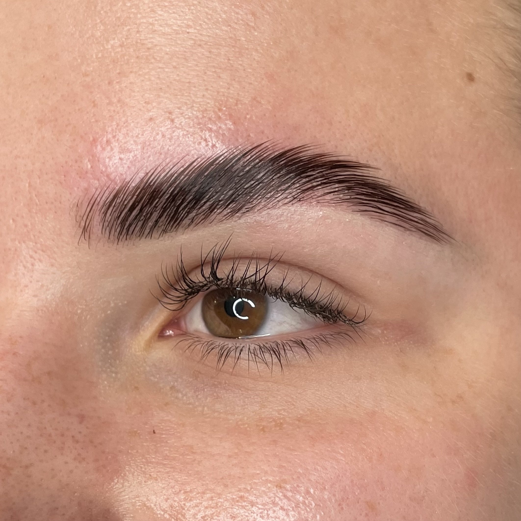 Close-up of a brow lamination result.