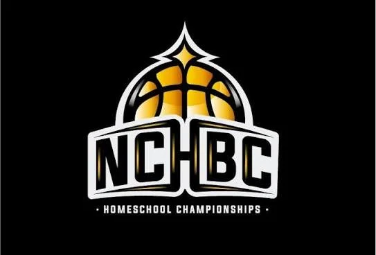 Logo for NCBC Homeschool Championships featuring a basketball design and gold accents on a black background.