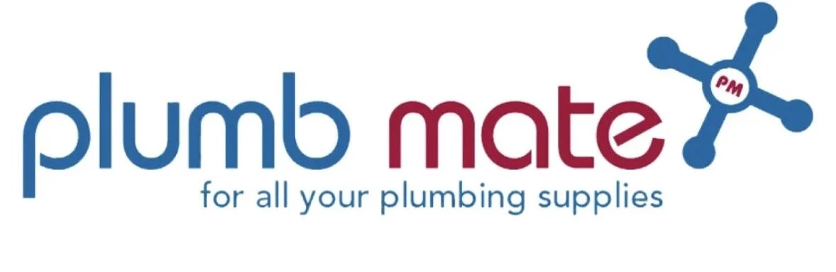 Logo for Plumb Mate, a plumbing supplies company, with the slogan 'for all your plumbing supplies' and a stylized purple and blue pipe fitting with the initials 'PM' in the center.