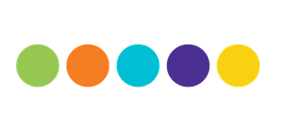 Five colored circles in a row: green, orange, blue, purple, and yellow.