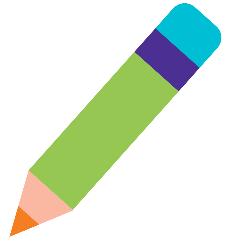 Colorful pencil with orange, peach, green, purple, and blue sections, all aligned along a diagonal axis.