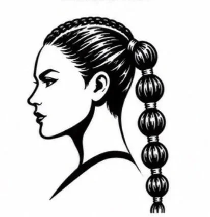 Line drawing of an athlete in profile with secure race-ready bubble braids ponytail.