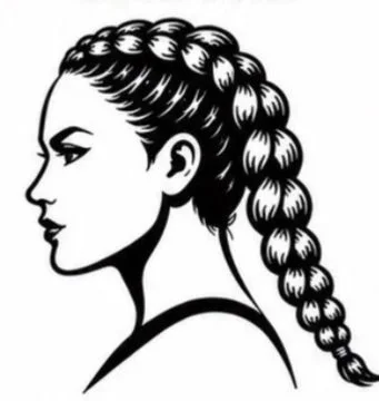 Illustration of secure braided hair viewed in profile.