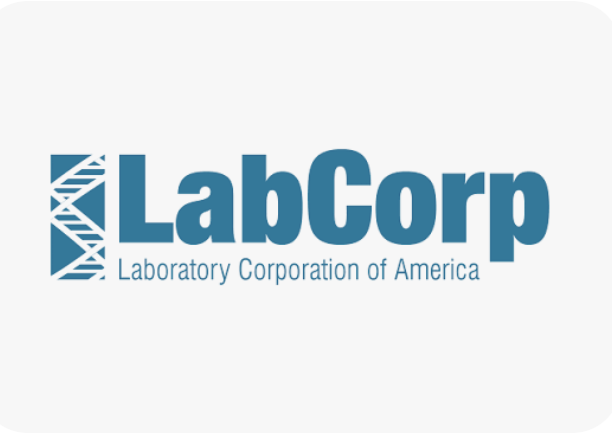 LabCorp logo with blue text and tagline 'Laboratory Corporation of America' on a white background.