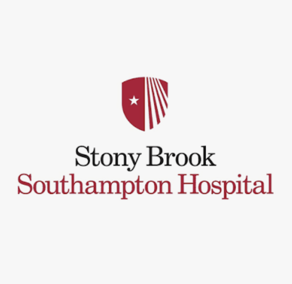 Logo of Stony Brook Southampton Hospital with a shield and star design above the hospital name.