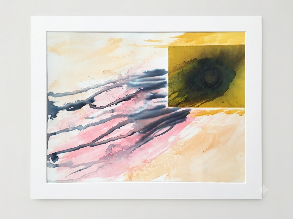 Abstract watercolor painting with fluid organic textures and strokes by Cristina Chirita.