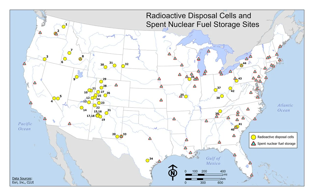 Uranium Disposal Cells and Spent Nuclear Fuel Storage Sites Map created with Geographer Dr. Scott White
