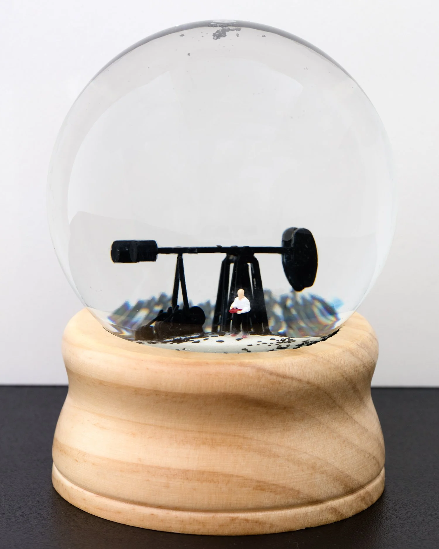 Black Gold, 5” H, 4” Dia., Snow Globe with 3D-printed figurines, 2017