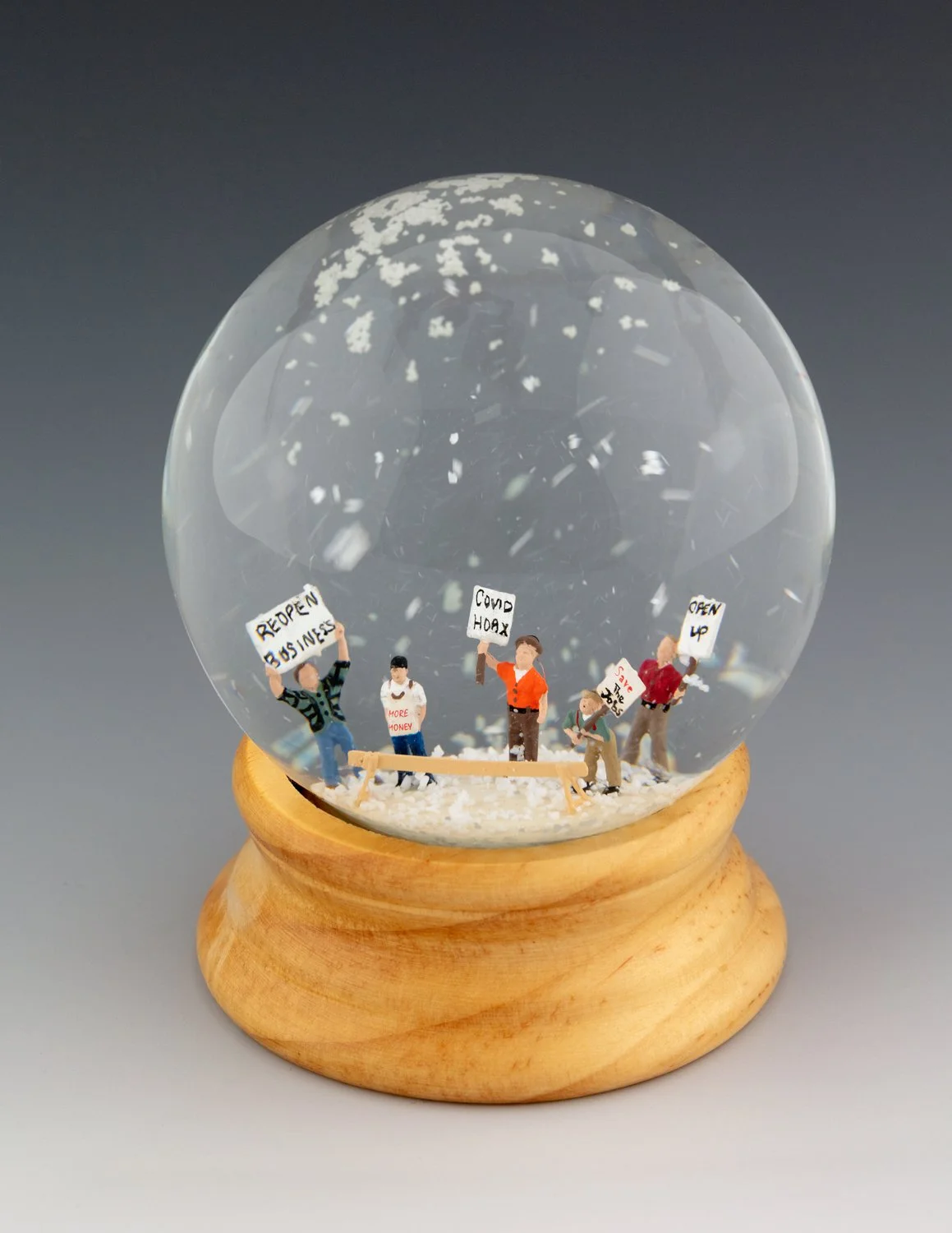 Protest, Glass Snow Globe with 3D-Printed Figurines, 4”h, 3.125” dia.
