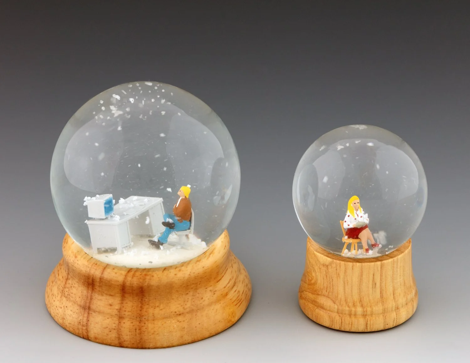 Remote Learning, Glass Snow Globe with 3D-Printed Figurines, 2, 2.6”h, 1.8" dia. & 2-3/8" Dia.
