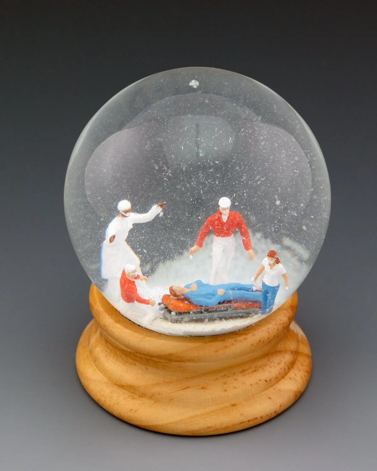 Front Line Workers, Glass Snow Globe with 3D-Printed Figurines, 3.125”h, 2.4" dia.