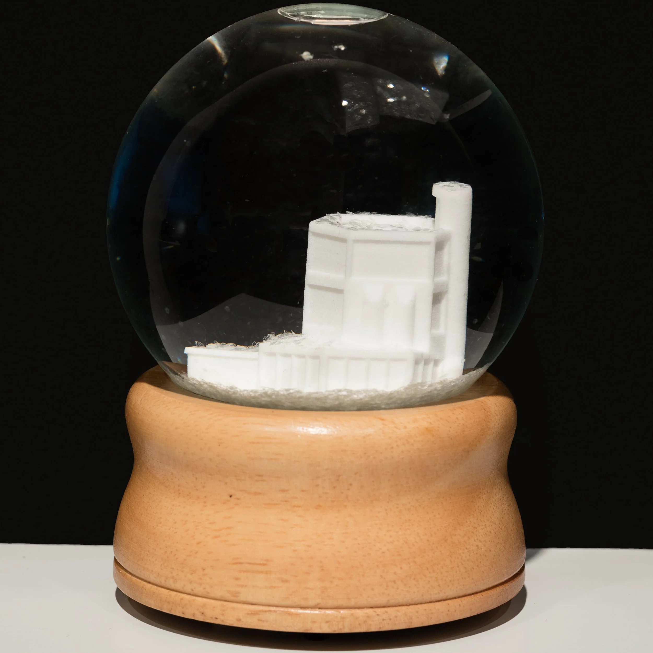 Yesterday, 5.5”H, 4” Dia., Snow Globe With 3D-printed Nuclear Plant, Sound, 2016