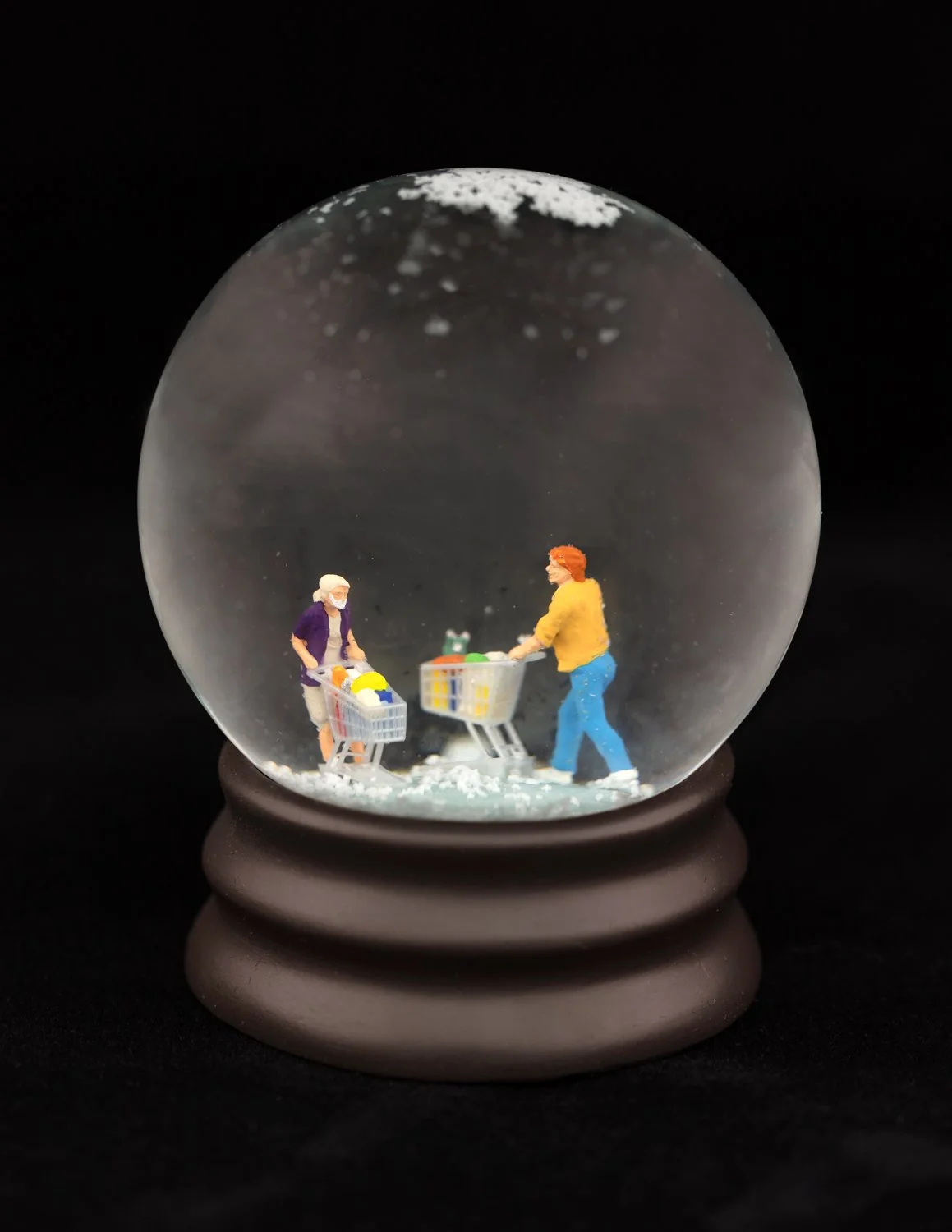 Shopping, Glass Snow Globe with 3D-Printed Figurines, 5.3”h, 3.6” dia