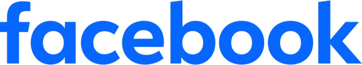 Facebook logo in blue on a white background.