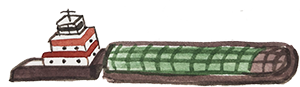 Small red and white building with a green greenhouse structure next to it.