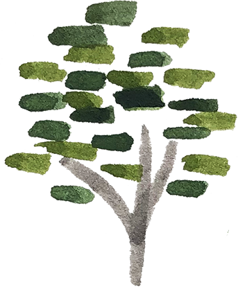 A tree made of various cut-out pieces of green foliage and branches, arranged to resemble a stylized tree.